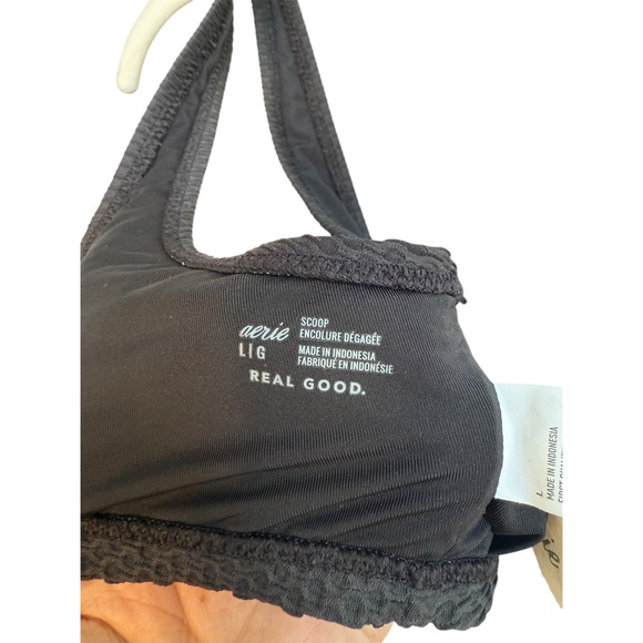 Aerie Jacquard Textured Voop Plunge Bikini Top Black Size Large NWT - Picture 7 of 7